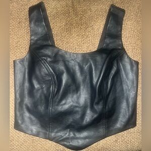 AQUA Corset Tank Top Women's XS Black Solid Square Neck Sleeveless Pullover